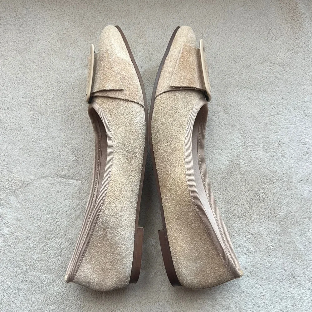 Avellini Women 8 EU‎ 39 Tan Suede Pointed Toe Buckle Ballet Flats Italy Classic